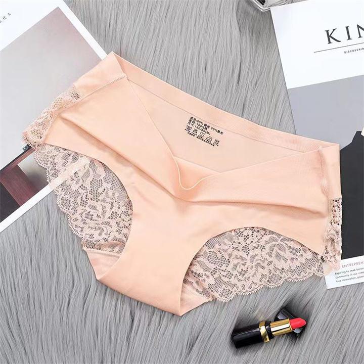 Panties for women ice silk seamless lace underwear ladies casual