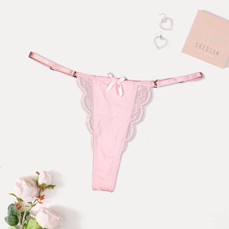 Best Selling Sexy Lace Ice Silk Pink Bow Panty Thong - QuitePeach.com