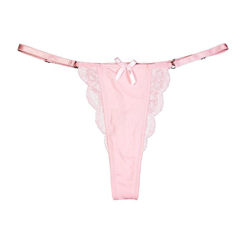 (2 Pcs) Best Selling Sexy Lace Ice Silk Pink Bow Panty Thong