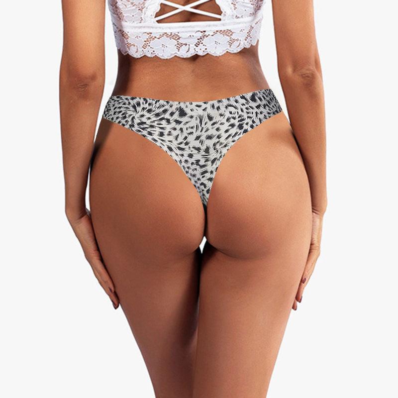 Women Animal Print Underwear Leopard Thong Low-Rise Ice Silk Sexy