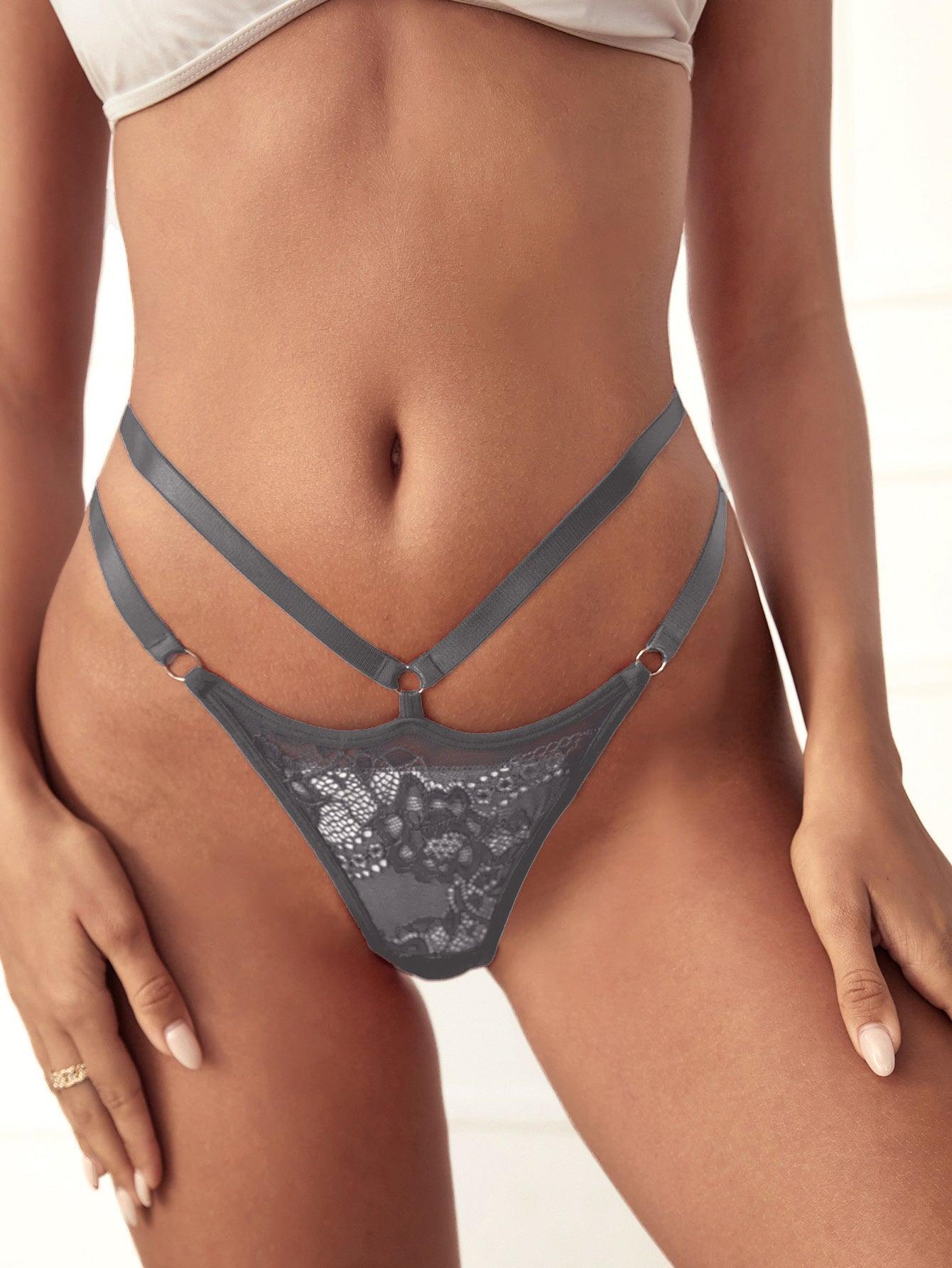 2 Pcs) Stylish Sexy Hollow Elastic Double-Strap Lace Thong Panty –