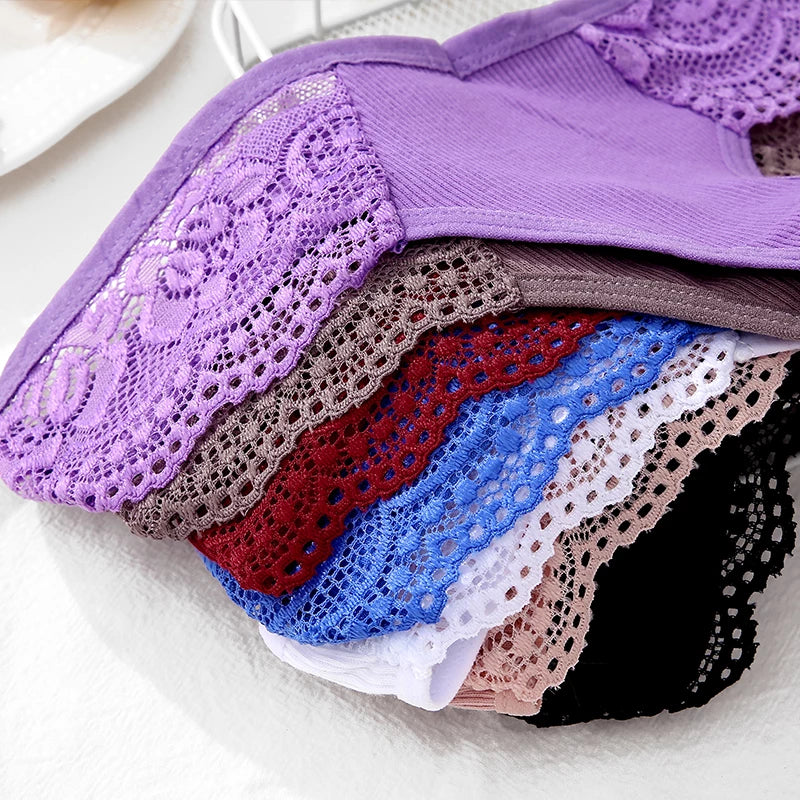 2 Pcs) 95% Cotton T-Back Floral Lace Panties Thong –